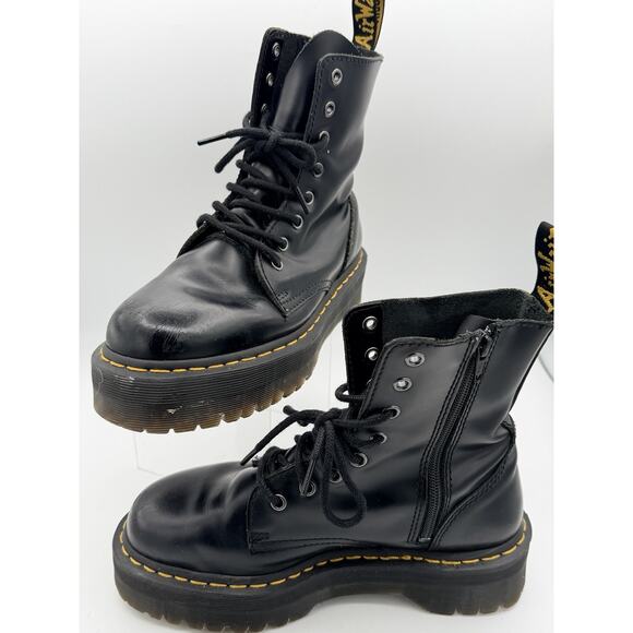 Dr. Martens Jadon Platform Boots Women Sz 8 Black Leather 8-Eye Quad Retro Goth - Picture 3 of 11